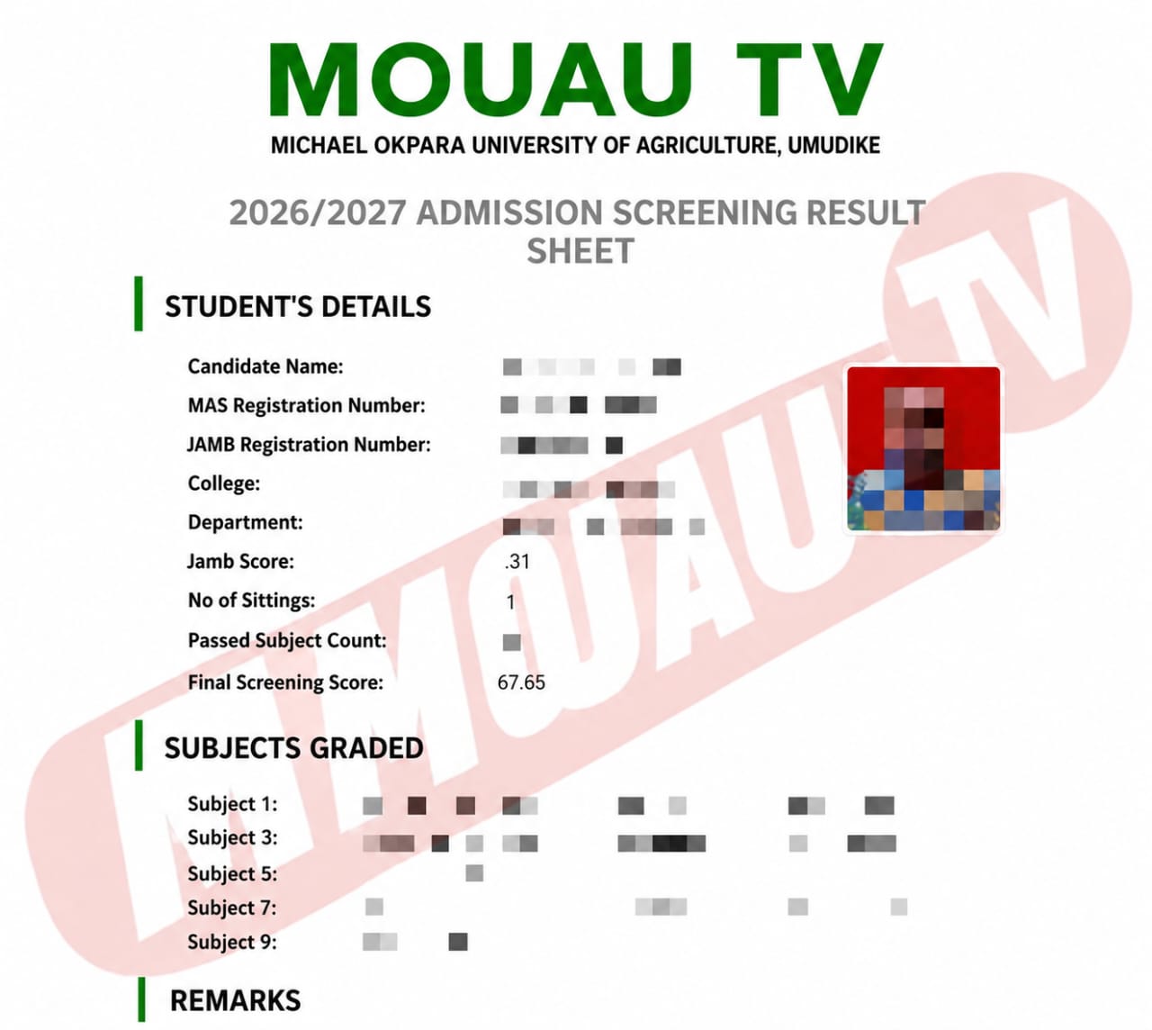MOUAU SCREENING RESULT RELEASE