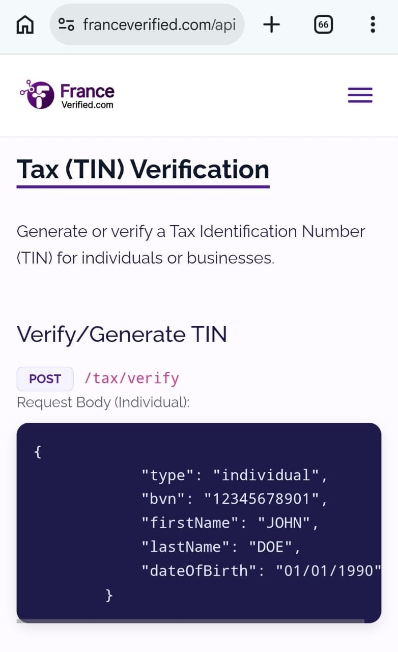 Tax/Tin API Availability